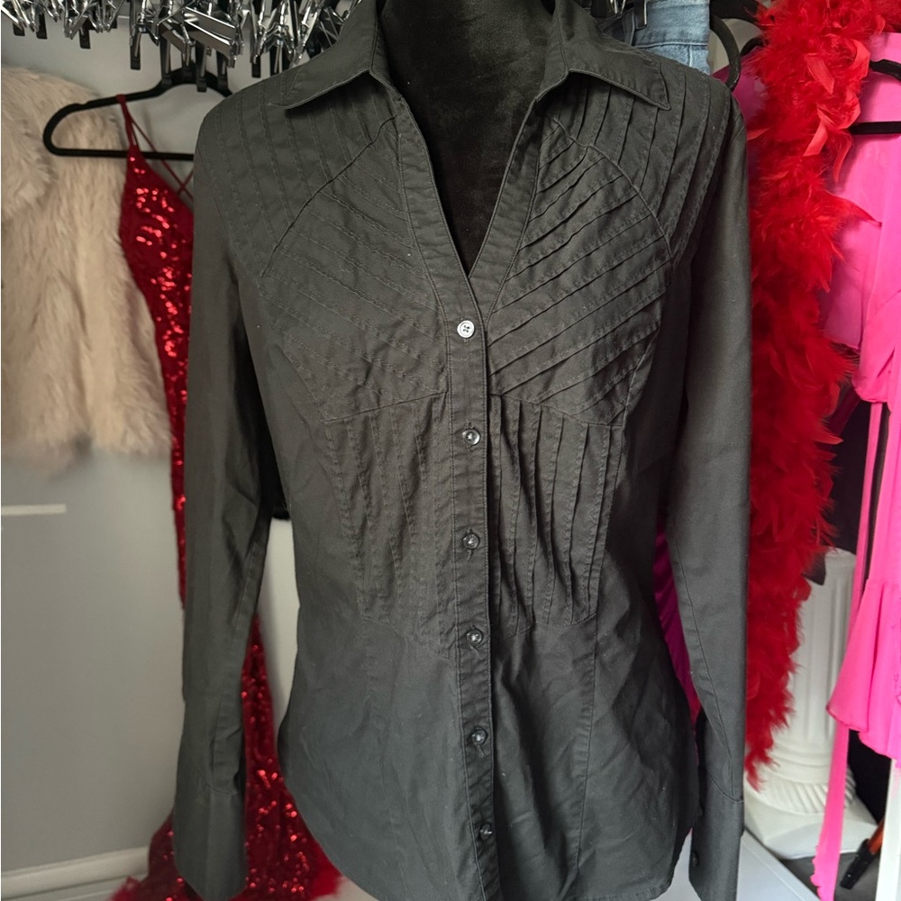 Express Gray Asymmetrical Long Sleeve Button Down Shirt